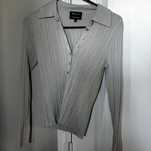 Madewell Women's Sparkly Silver Fitted Polo Shirt